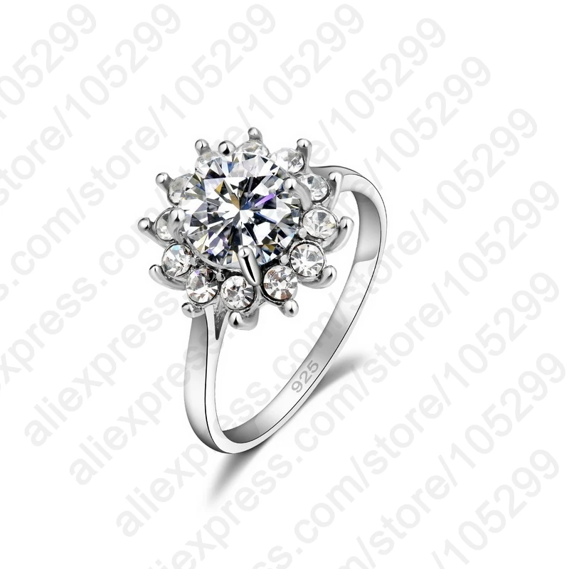 925 Sterling Silver Sunflower Jewelry Classic Cubic Zircon CZ Ring For Women Wedding Free Shipping Accessories | Украшения и