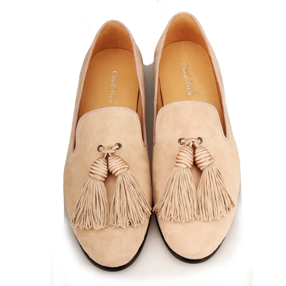 Tassel Men Loafers Beige Suede SLIPPERS (12)