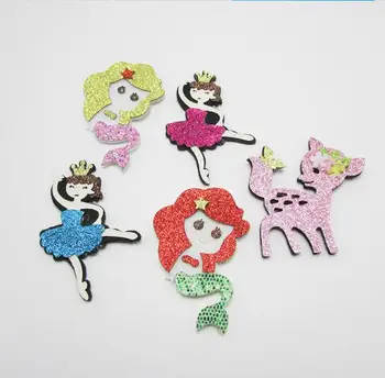 

4.5x6.5cm 10pcs/Lot DIY Glitter Cartoon girl Shape Padded Applique for Baby Headwear Accessories and Garment Accessories