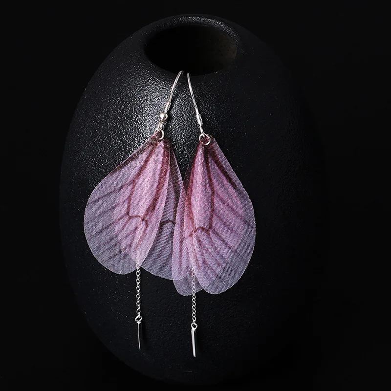 Оригинальные Необычные Экзотические стильные длинные серьги Cicada's Wings с