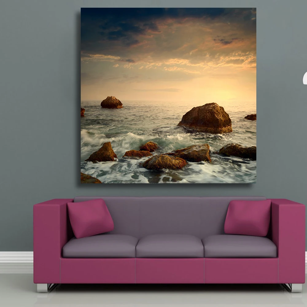 QKART Posters and Prints Wall Decor Frameless Ocean Landscape Oil Painting Canvas Print Wall