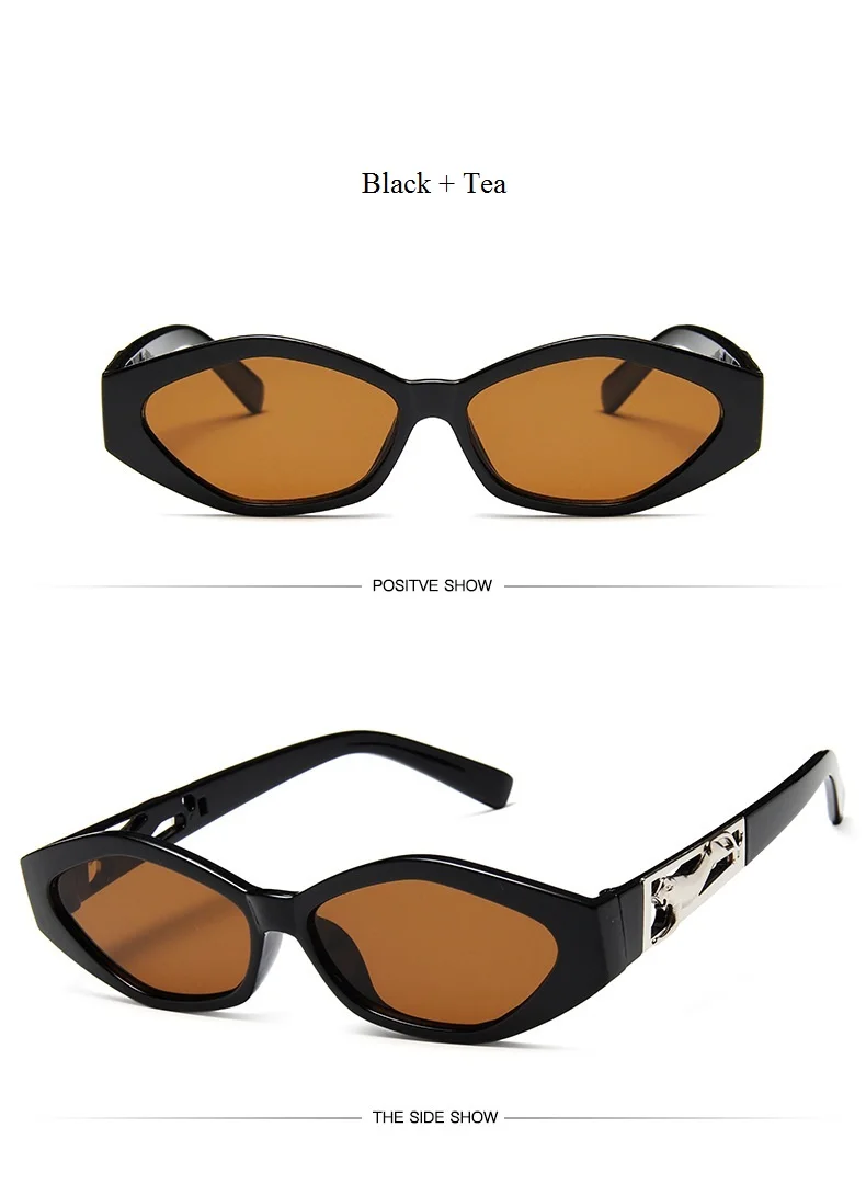 New Sunglasses Fashion Brand Ladies Sun Glasses Small Frame Cat Eye Cool White 3D Leopard Frame Black Yellow Blue Lens - Цвет линз: Black Tea