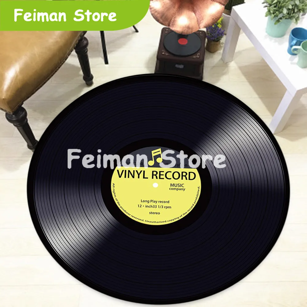 

Vinyl Record Printed Soft Fabric Round Floor Mat Carpet Room Area Bedroom Rug fur seat cover door rugs