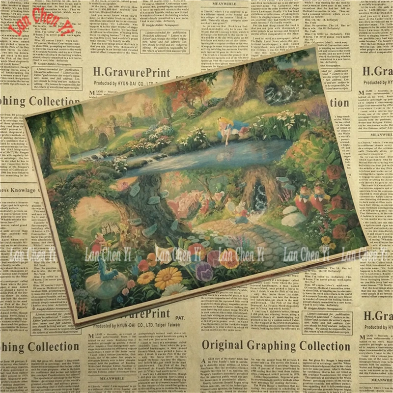 Алиса в стране чудес классический мультфильм фильм крафт-бумага плакат для кафе декоративный Рисунок для бара