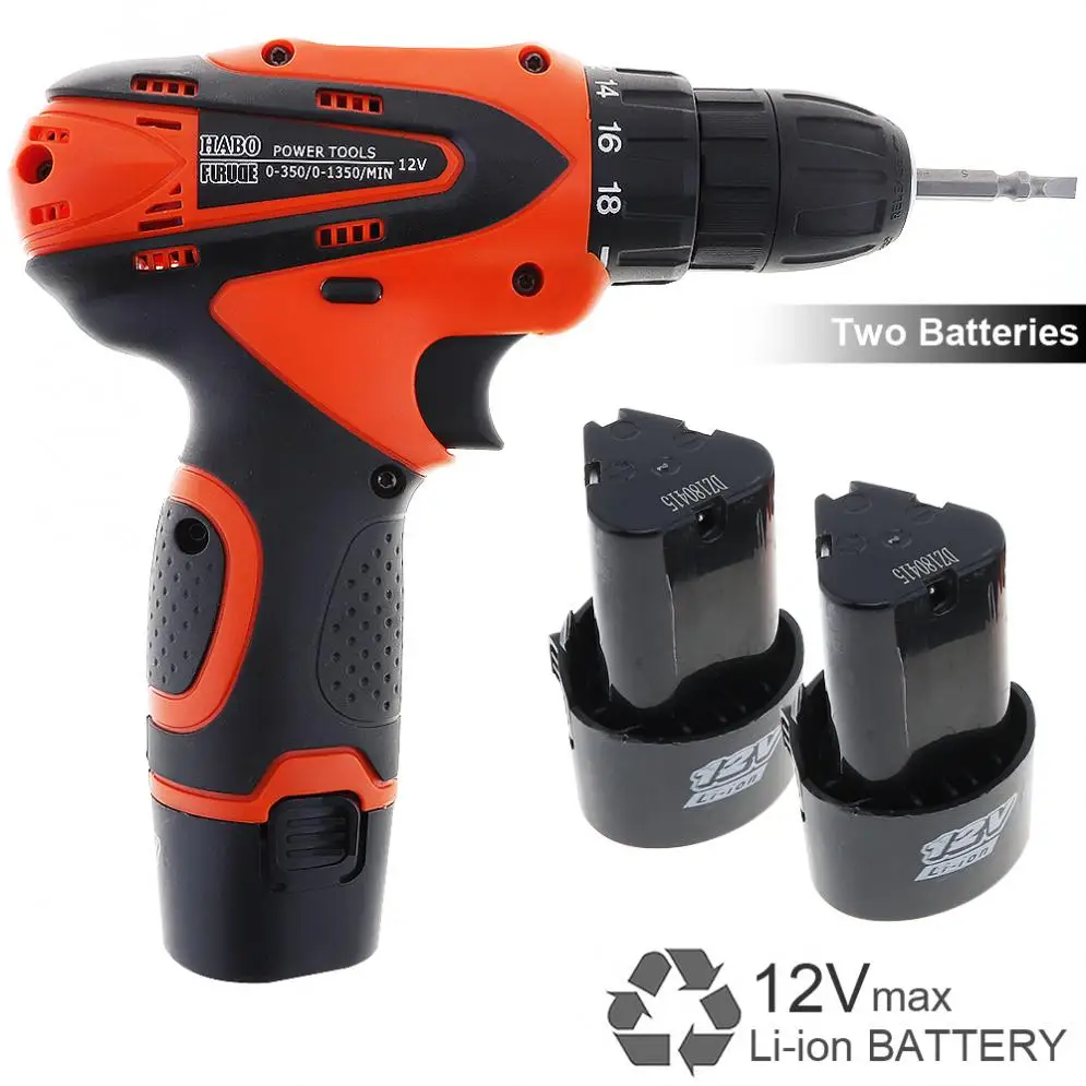 

AC100 - 240V Cordless 12V Electric Screwdriver/Drill with 2 Lithium Batteries and Adjustment Switch for Punching/Handling Screws