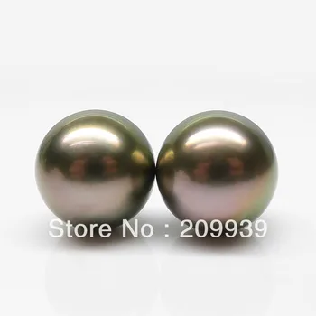 

hj 0089 SHINING PURPLE GREEN!2PS 11MM NATURAL LOOSE TAHITIAN PEARL EARRING STUD