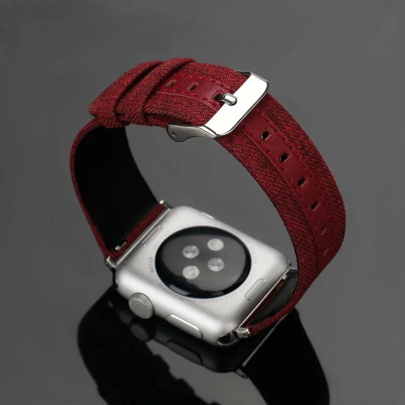 Кожаный ремешок для Apple watch 5 ремешок 40 мм 44 мм iWatch ремешок 38 мм 42 мм кожа+ холст ремешок для часов Браслет Apple watch 4 3 2 1 38 44 - Цвет ремешка: red