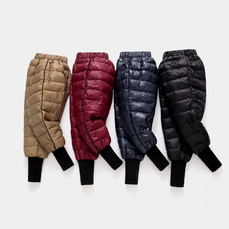 Новая зимняя детская одежда Детские Пуховые штаны повседневные спортивные штаны для маленьких мальчиков и девочек Детские хлопковые теплые брюки, пальто 4 цвета