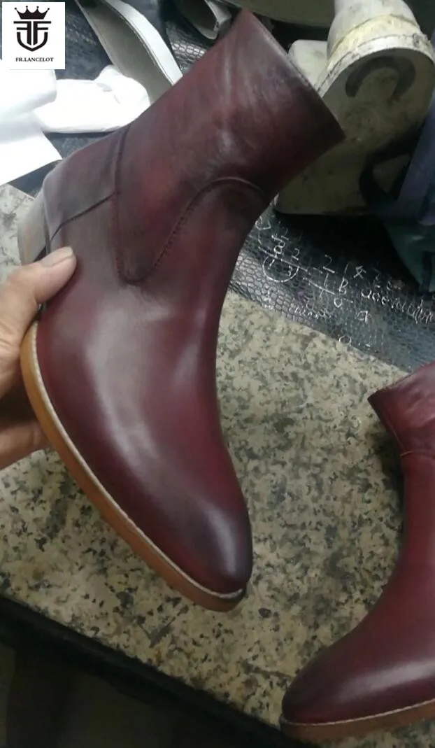 FR. LANCELOT/ г., ботильоны ботинки из высококачественной натуральной кожи мужские короткие сапоги в британском стиле повседневные мужские ботинки на молнии градиентного цвета - Цвет: Красный