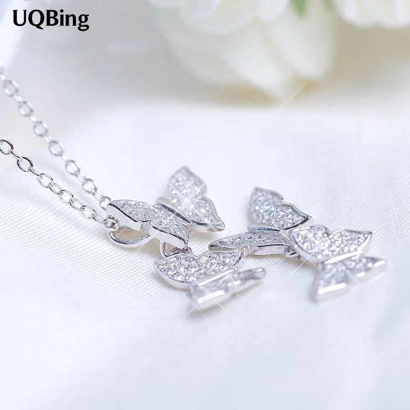 New Arrivals 2015 Fashion 925 Sterling Silver Necklaces Silver Crystal Butterfly Necklaces For Women Jewelry Collar Colar