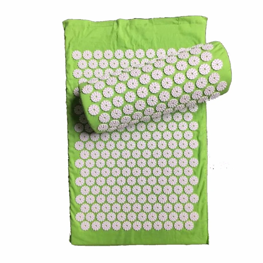 2pc Yoga Mat Massager Pain Acupuncture Spike Relieve Stress Pain Fatigue Head Back Foot Relax 1 Acupuncture mat+1 Massage Pillow