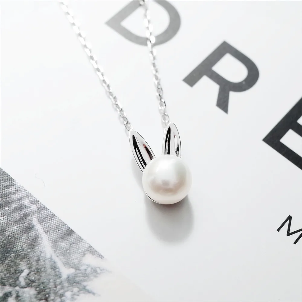 sweet rabbit pearl necklace women 100% 925 Sterling silver nacklace Jewellery Clavicle chain pendant charms gift