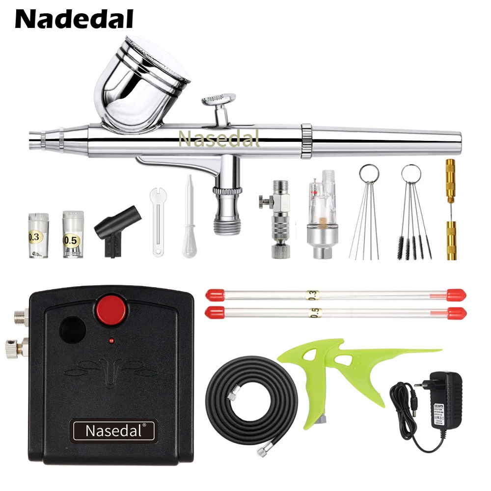 Nasedal Dual Action Spray Gun Mini Airbrush Compressor Kit Air