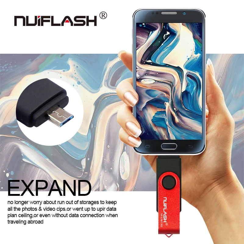 Nuiflash OTG USB флеш-накопитель свободного вращения 16 ГБ 32 ГБ 64 ГБ 128 ГБ флеш-накопитель с брелоком для телефона и ПК