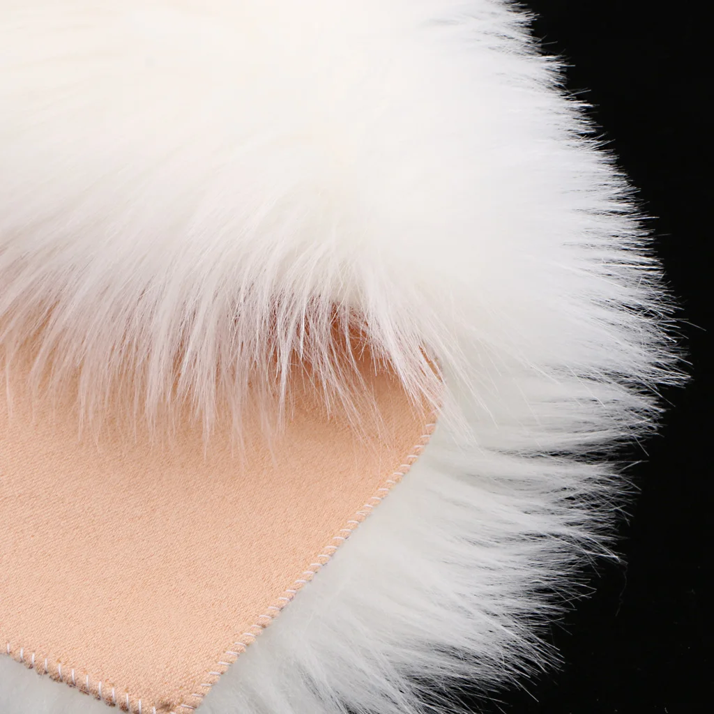 Pack 2 Faux Sheepskin Seat Cushion Bedroom Floor Mat Office Car Seat Sofa Chair Pad Mat Tatami 40cmx40cm -White