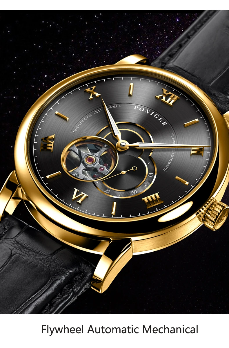 Швейцарский роскошный бренд PONIGER Мужские часы Япония Маховик Автоматические Механические Movt часы мужские часы с сапфиром P683-2
