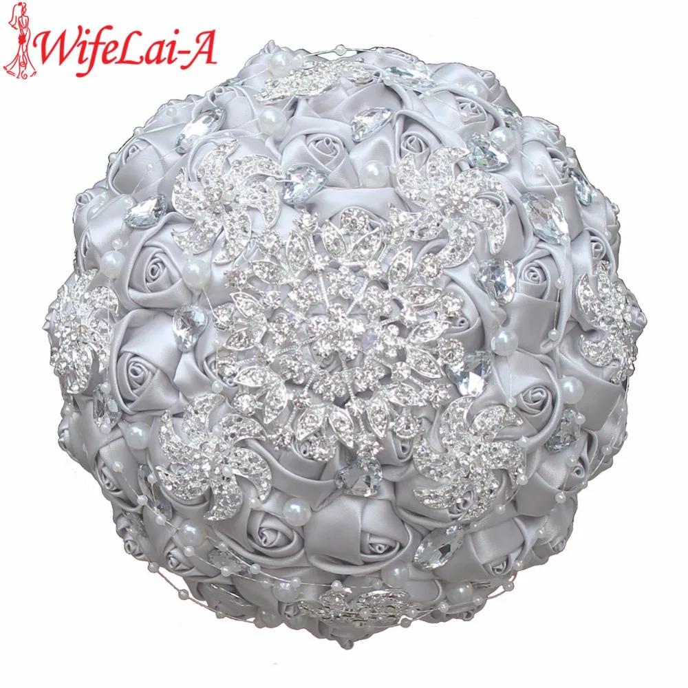 WifeLai серебряная брошь Букеты Свадебные Mariage BridalBouquet жемчужные цветы buque de | Свадебные букеты -32858441236