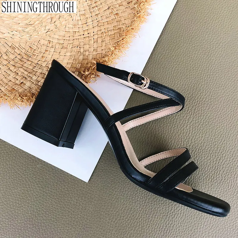 

Summer High Heeled Women Sandals Genuine Leather Platform Footwear 2019 Fashion Gladiator ankle Strap Ladies Shoes