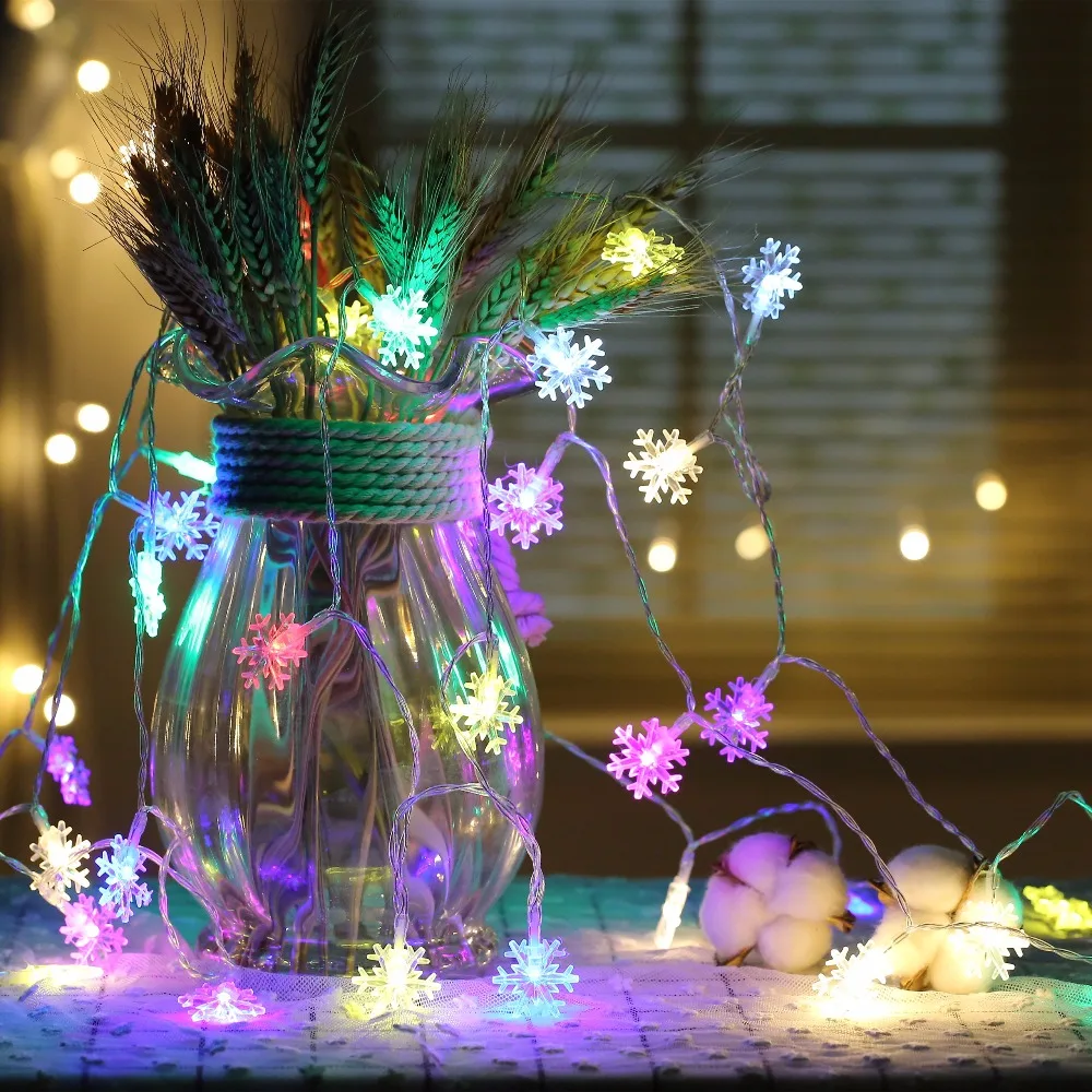 

JUNJUE Christmas Tree Snowflakes Holiday Led light String Fairy Light Xmas Party Home Decor Battery And Plugged Powered Lights