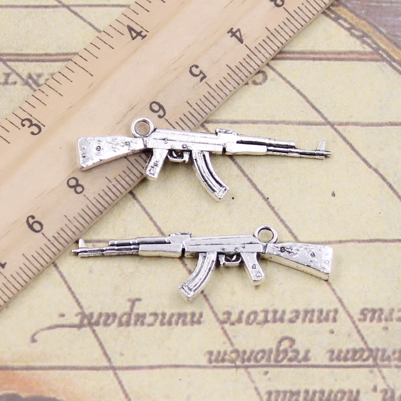 10pcs Charms Machine Gun Assault Rifle ak-47  44x15mm Tibetan Silver Color Pendants Antique Jewelry Making DIY Handmade Craft