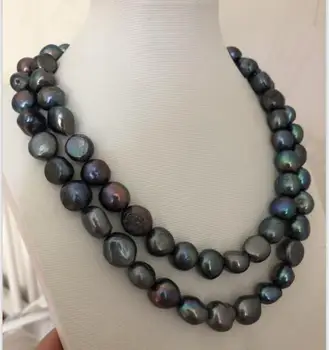 

10-11mmTahitian baroque black green pearl necklace 18inch 19inch 925s