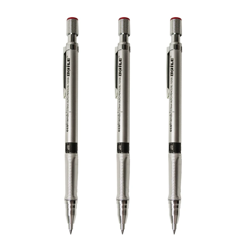 1 шт. 2,0 мм черный свинцовый механический чертёжный карандаш 2B подарок студенту школьные офисные канцелярские принадлежности - Color: Silver
