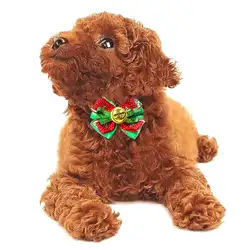 Рождество собака Галстуки Регулируемая Собака Кошка, Рождество бабочка галстук с Белл ошейник орнамент кошка щенок аксессуары