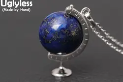 Uglyless реального S925 стерлингового серебра Ляпис Глобус Подвеска для женщин география ожерелье с цепочкой ювелирные изделия вращающийся шар