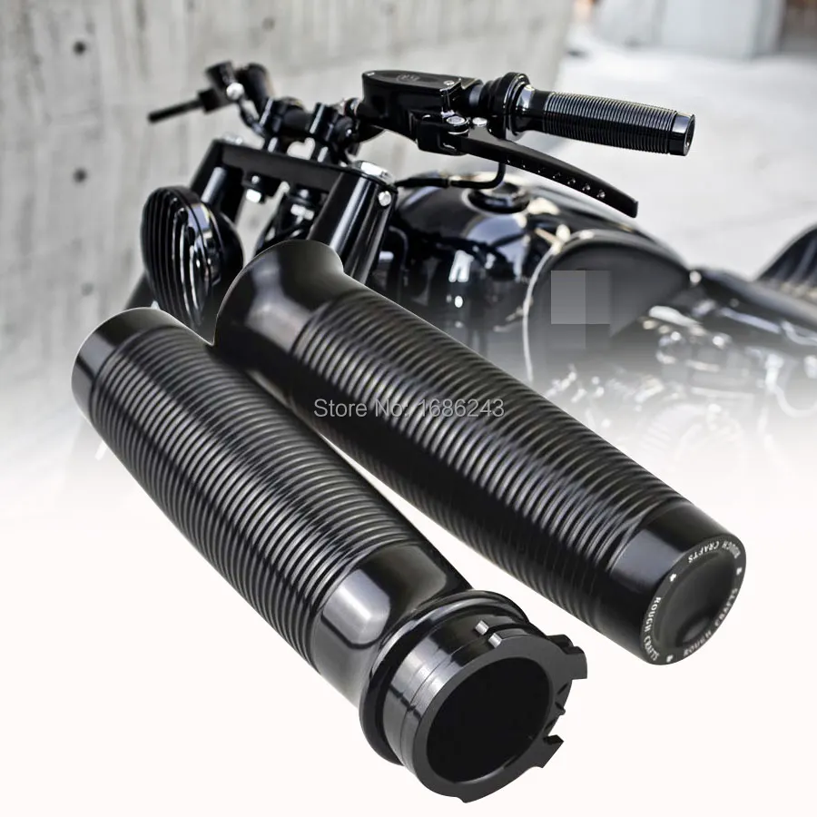 

Black Custom Rough Crafts Aluminum 1" Handlebar Grips Fits For Harley Sportster XL1200 883 Forty-Eight Softail Dyna Touring