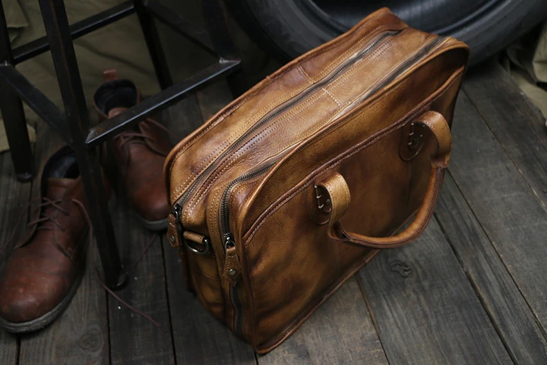 Винтажный портфель, портативная мужская сумка ручной работы, первый слой кожи, деловая дорожная сумка, мужская сумка через плечо, Диагональная Сумка для компьютера