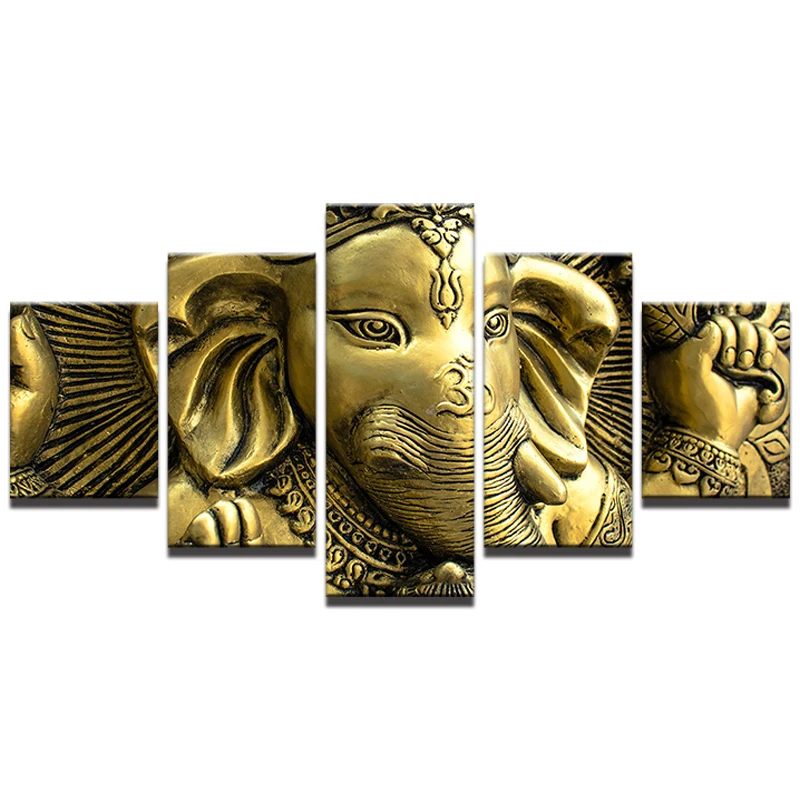 Canvas-Wall-Art-Pictures-Home-Decor-Living-Room-HD-Printed-5-Piece-India-Elephant-Head-God (4)