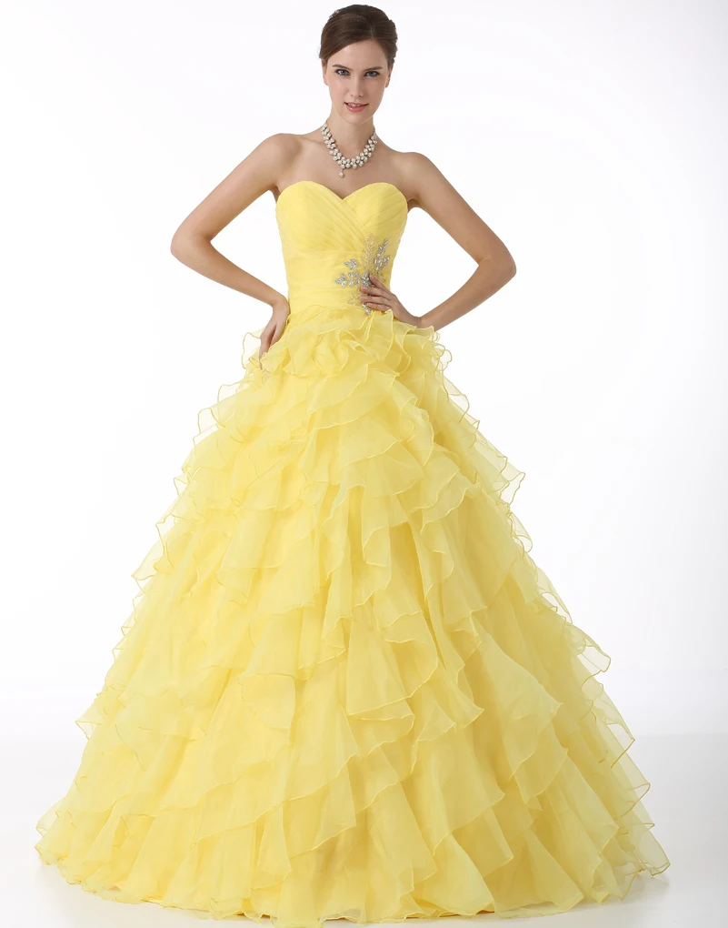 Vestidos De 15 Anos Ball Gown Yellow Quinceanera Dress 2015 Sweetheart