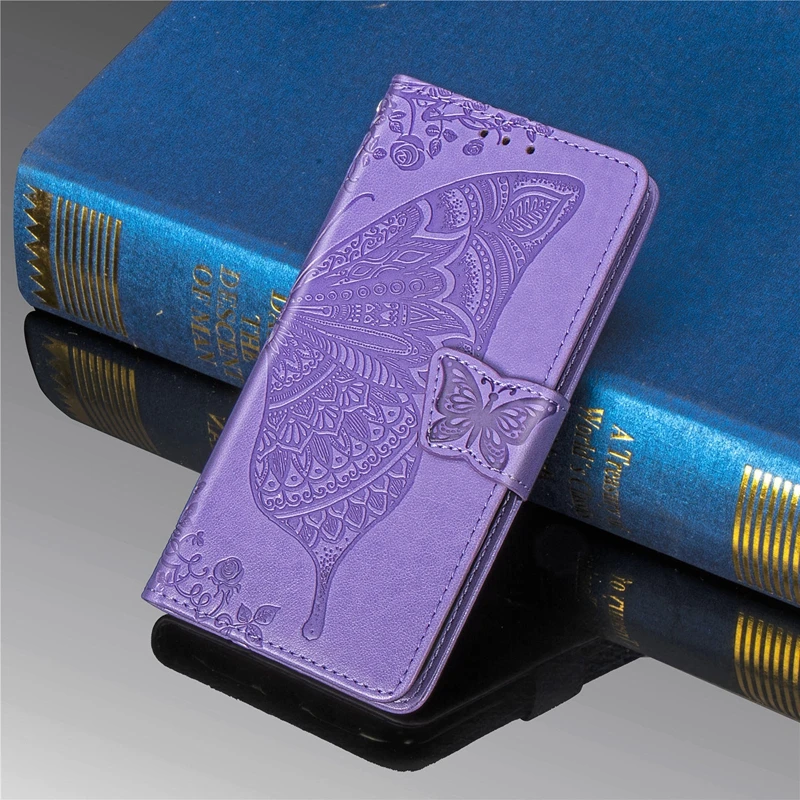 Чехол-бумажник с бабочкой для xiaomi Red mi 7 6A 5 Plus GO Red mi Note 8 Pro 7 6 5 кожаный откидной Чехол на xiaomi mi A2 Lite 8 Lite 9 SE - Цвет: Лаванда