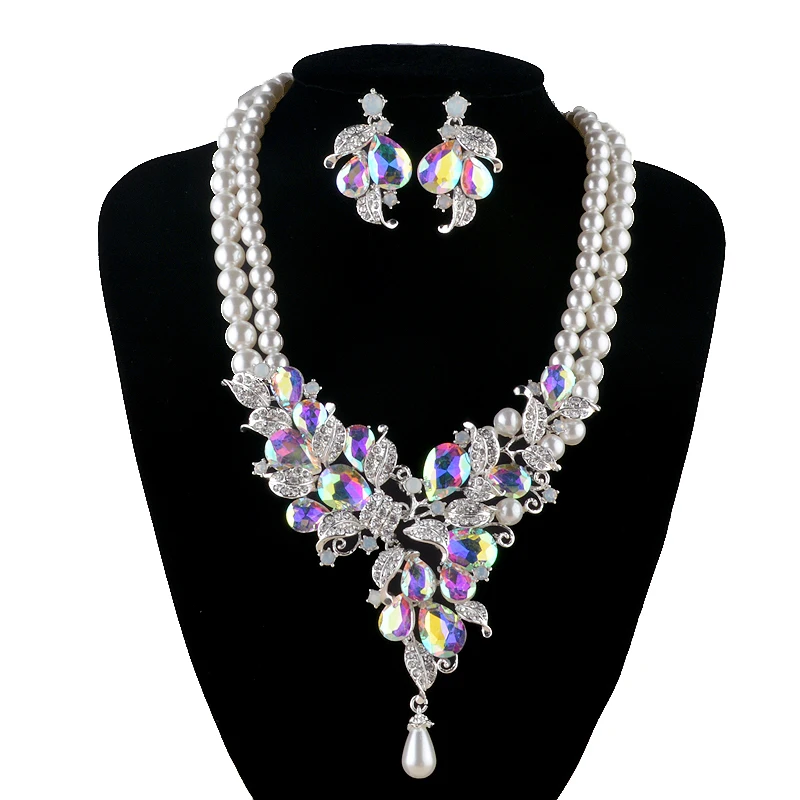 Bridal wedding Party necklace earrings Bride Party Jewelry sets leaf