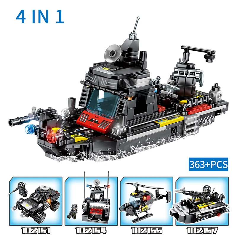 Дешево Строительные блоки Swat совместимы с LegoINGly блок городской полиции солдат ствол вертолет игрушки для детей 8 в 1