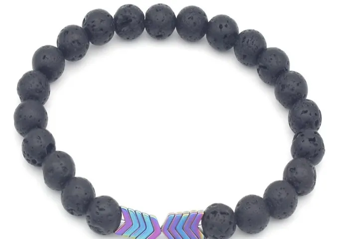 

8mm Healing Balance Reiki Yoga bbnj3434 elastic Lava Volcanic Stone bead Bracelet adjusted multicolor Magnetite Bangles