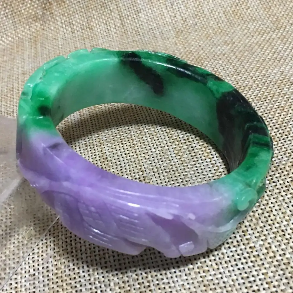 

55mm Natural Lavender Green stoneite hand-carved flower design stone Bracelet G58