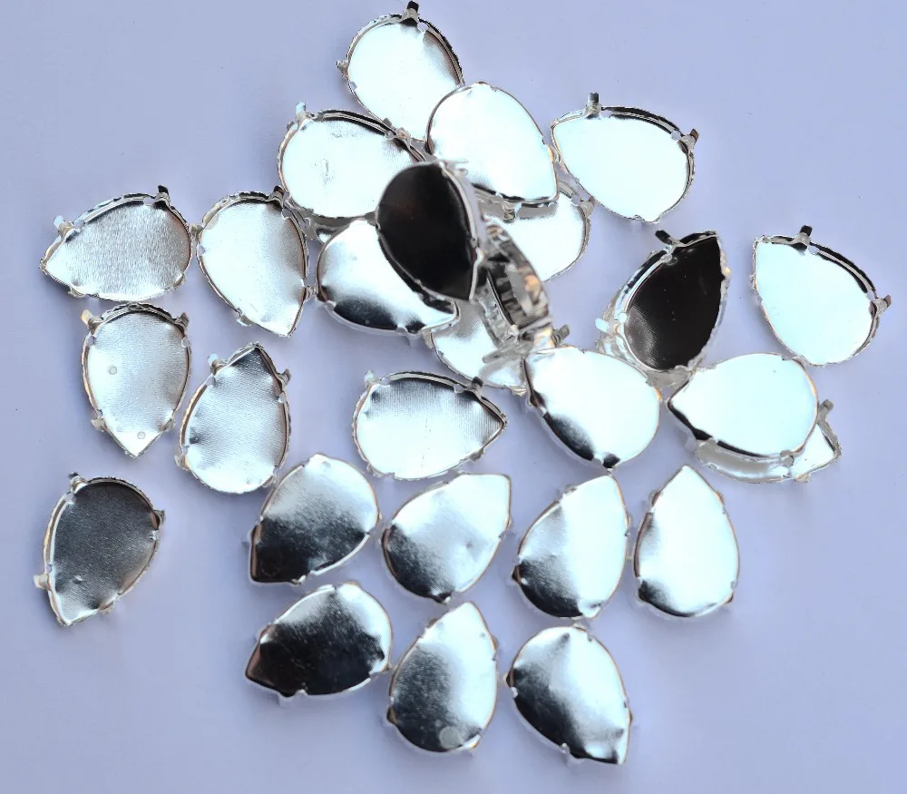 

Teardrop Silver Color Claw Setting Closed Back For Droplet Pear Shape Fancy Stone 4 Holes 8x13,10x14,13x18,18x25,20x30,30x40mm