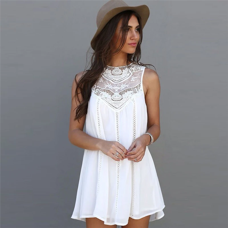 

Summer Women Dresses 2019 White Lace Mini Party Dress Sexy Club Casual Vintage Beach Sun Dress Plus Size Sleeveless Sundress for