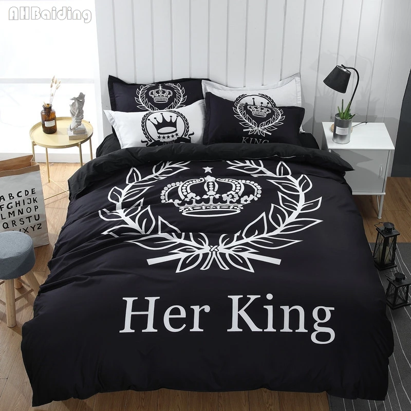 

Home Textile Black Her King Crown Bedding Set 3pcs Duvet Cover Set with Pillowcases Twin Queen King Bedclothes Wedding Bed Set