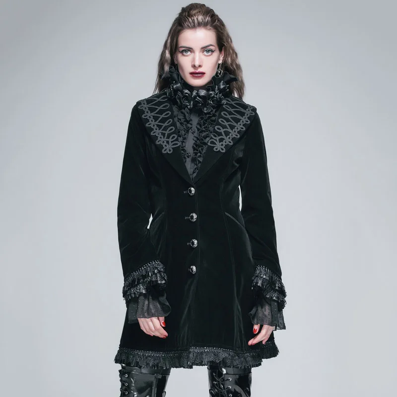 Женское длинное пальто Devil Fashion Готическая однобортная куртка в стиле стимпанк с V