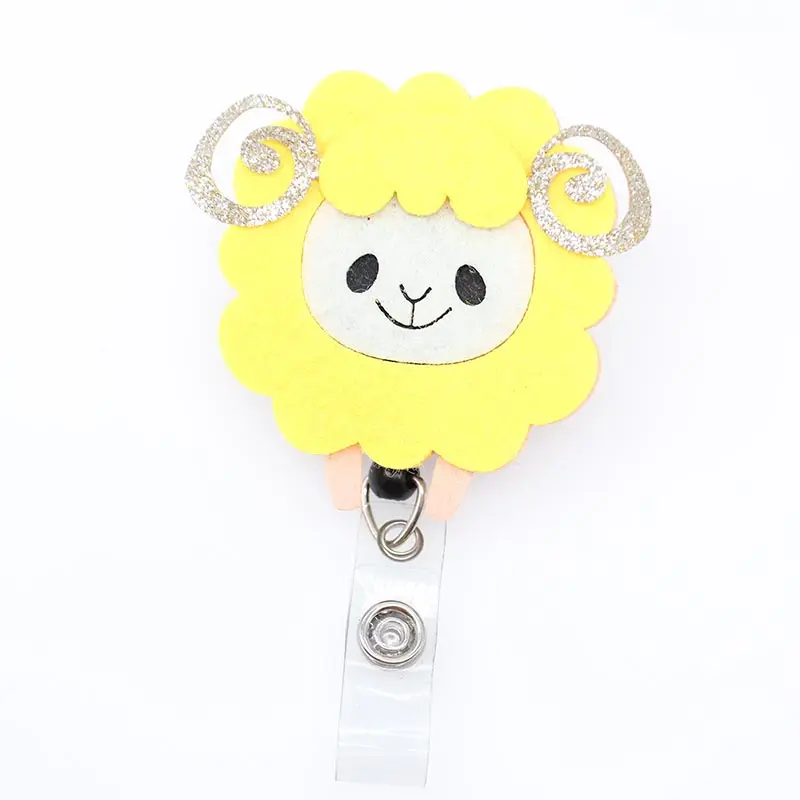 

Felt Retractable Reel ID Badge Holder yellow sheep animal yoyo id name card holder reel