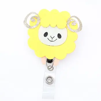 

Felt Retractable Reel ID Badge Holder yellow sheep animal yoyo id name card holder reel