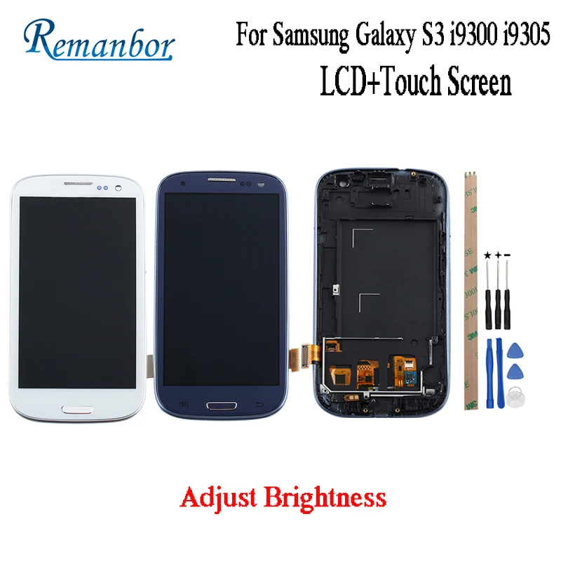 

Remanbor For Samsung Galaxy S3 LCD i9300 i9305 i9300i i9301 i9301i LCD Display and Touch Screen +Frame With Tools And Adhesive