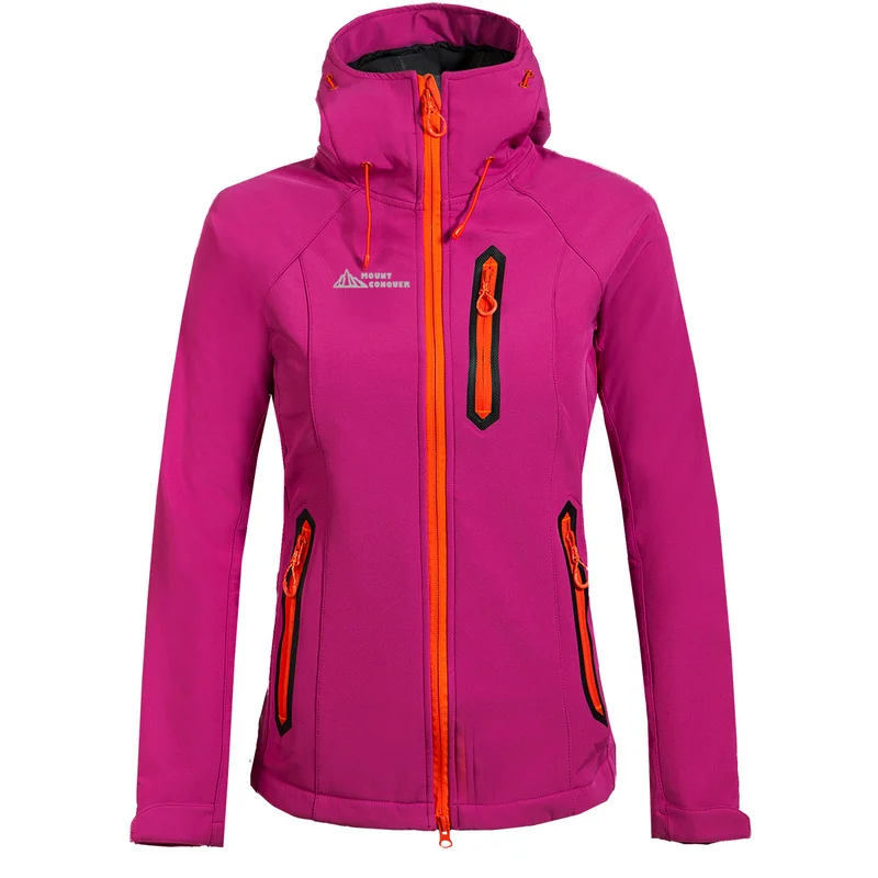 MOUNT CONQUER Women Hiking Jacket Softshell Fleece Warm Coat Windproof