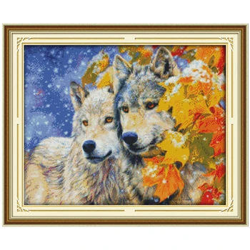 

e Wolf Couple Counted Cross Stitch 11CT 14CT Cross Stitch Set Chinese Animals Cross-stitch Kits Embroidery