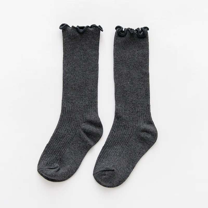 Весенне-летние гофрированные хлопковые носки для маленьких мальчиков и девочек Однотонные Короткие Носки ярких цветов для детей ясельного возраста, От 1 до 10 лет - Цвет: A dark gray