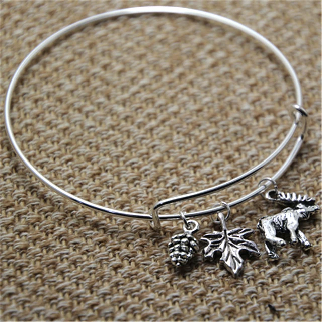 12 pz Moose bracciale con alci pigna e foglia di fascino ... 12 pz Moose bracciale con alci pigna e foglia di fascino ...