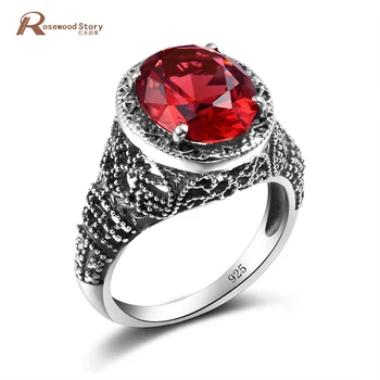 

New Turkish Finger Rings For Party Women Lab Ruby Stone Crystal Silver Vintage Ring Handmade Anel Jewelry anillos de plata 925