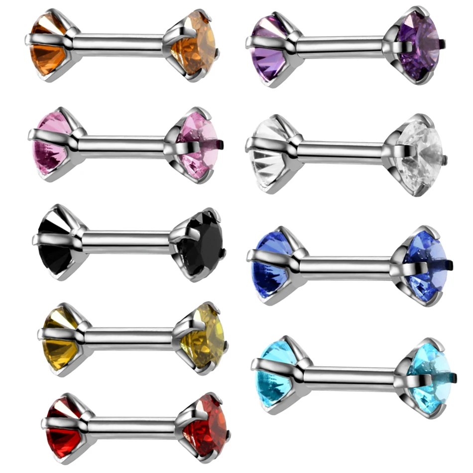 

1PC Double Zircon Earring Stud CZ Gem Steel 16G Barbell Ear Cartilage Tragus Helix Stud Earrings For Women Body Piercing Jewelry